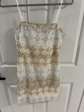 Altar'd State White and Gold Sequin Mini Dress